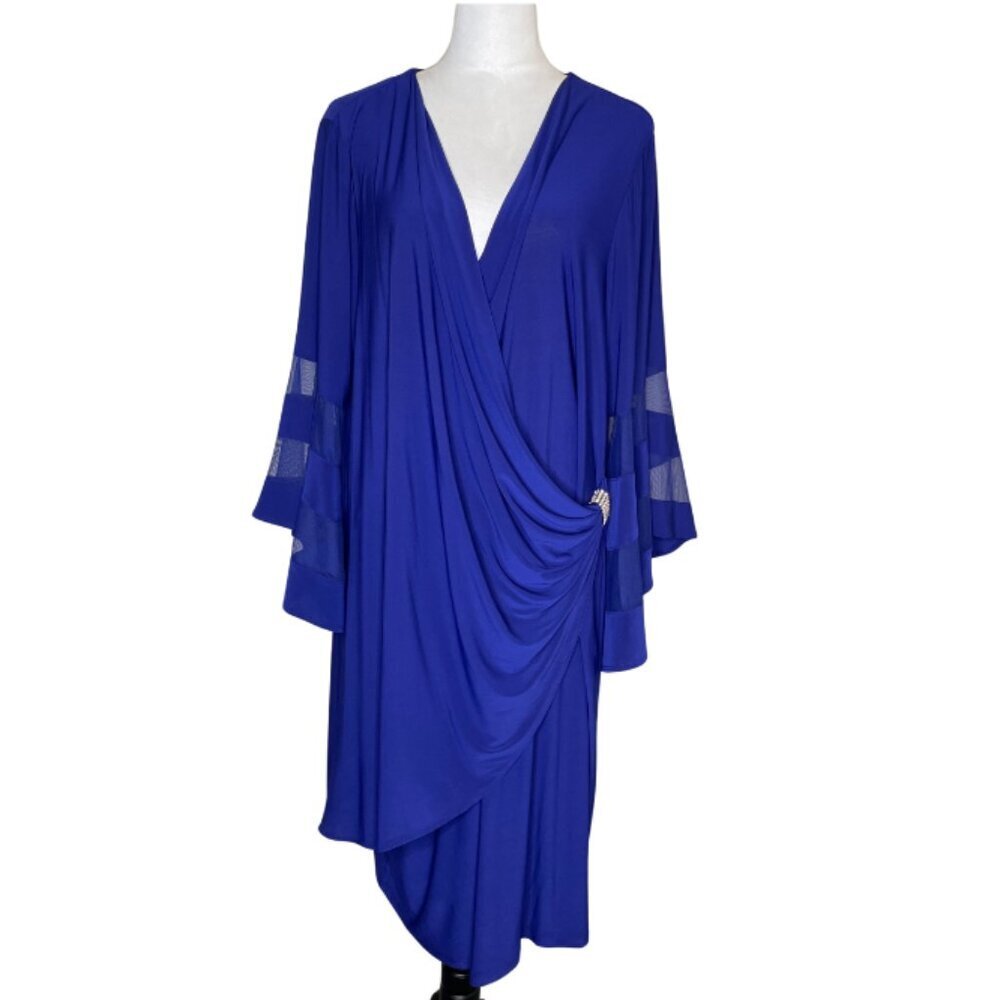 R&M Richards Electric Blue Whimsigoth Faux Wrap Dress Mesh Bell Sleeve 22/24 - Picture 2 of 8
